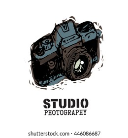Camera photography studio vector illustration.