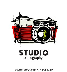 Camera photography studio vector illustration.