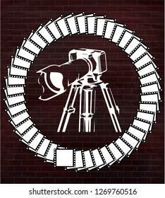 Camera and photos on a brick wall, vector image
