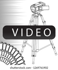 Camera and photos on a white background. Vector image
