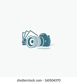 Camera with photos - vector illustration