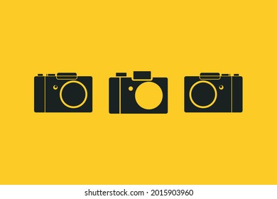 Camera Picon set vector illustration. Black camera symbol on isolated yellow background. 