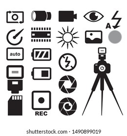 camera pictograms set, black on white background, vector, eps