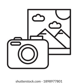 Kamera mit Bild auf Bergen und Sonnenstraße Symbol Vektorgrafik-Design