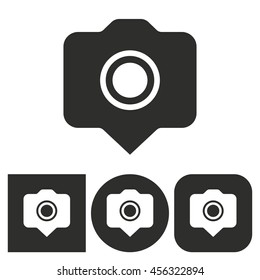 Camera pin - black and white icons. Vector illustration.