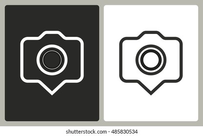 Camera pin - black and white icons. Vector illustration.