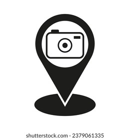 Camera pin icon. Vector illustration. EPS 10.