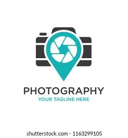 Camera Pin Logo Design, camera and location symbol for photography logo