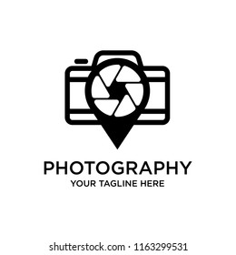 Camera Pin Logo Design, camera and location symbol for photography logo