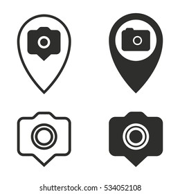 Camera pin vector icons set. Illustration isolated for graphic and web design.