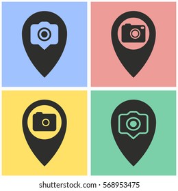 Camera pin vector icons set. Illustration isolated for graphic and web design.