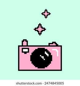 Camera pixel art 8 bit. Game icons. Vector illustration.