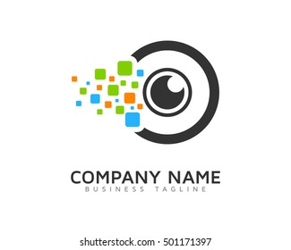 Camera Pixel Eye Logo Design Template