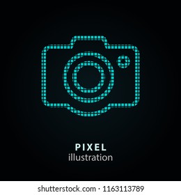 Camera - pixel icon. Vector Illustration. Design logo element. Isolated on black background. It is easy to change to any color.