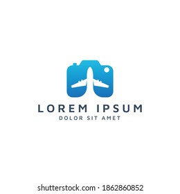 camera and plane negative space logo design