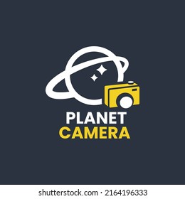 Camera with planet logo vector design symbol graphic icon sign illustration creative idea