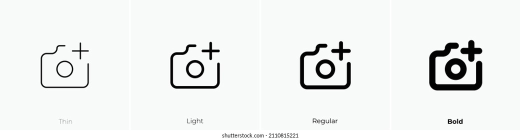 camera plus icon. Thin, Light Regular And Bold style design isolated on white background