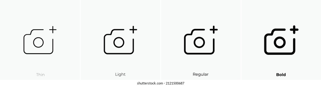 camera plus icon. Thin, Light Regular And Bold style design isolated on white background
