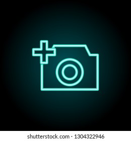 Camera plus sign icon. Elements of Image in neon style icons. Simple icon for websites, web design, mobile app, info graphics