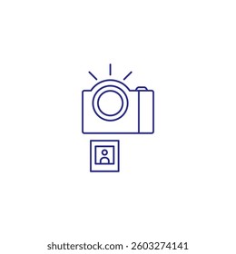 Camera with portrait line icon in vector format.
