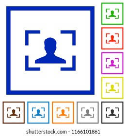 Camera portrait mode flat color icons in square frames on white background