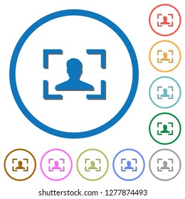Camera portrait mode flat color vector icons with shadows in round outlines on white background