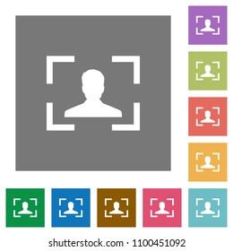 Camera portrait mode flat icons on simple color square backgrounds