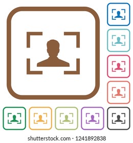 Camera portrait mode simple icons in color rounded square frames on white background