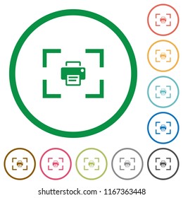 Camera print image flat color icons in round outlines on white background