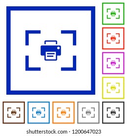 Camera print image flat color icons in square frames on white background