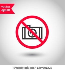 Camera prohibited vector icon, forbidden photo camera vector sign, do not use camera icon, warning no photography, caution no snapshots icon. Attention, restriction, danger no camera icon