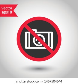 Camera prohibited vector icon, forbidden photo camera vector sign, do not use camera icon, warning no photography, caution no snapshots icon. Attention, restriction, danger no camera icon