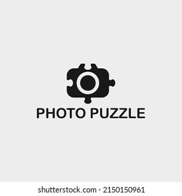 camera with puzzle logo design vector illustration on white background