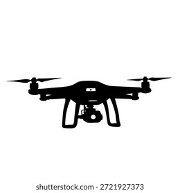 Camera quadcopter in silhouette vector style for aerial imaging and surveillance concepts, perfect for technology marketing, infographics, and presentations.