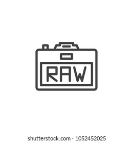 Camera RAW format outline icon. linear style sign for mobile concept and web design. Raw image format simple line vector icon. Symbol, logo illustration. Pixel perfect vector graphics