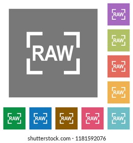 Camera raw image mode flat icons on simple color square backgrounds