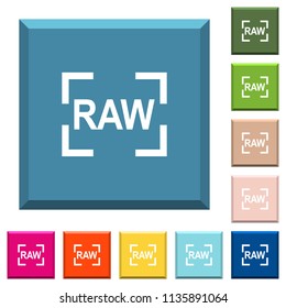 Camera raw image mode white icons on edged square buttons in various trendy colors