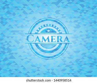 Camera realistic sky blue mosaic emblem
