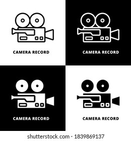Camera Record Icon Line Black and Glyph Style. Cinematography Illustration Concept Vector. Film Production Logo Symbol