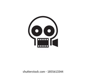 Camera Recorder With Big Eyes As Reel Showing Horror Movie Logo