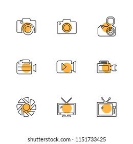 Camera   recorder  capture  click  photography  photograph  image  tv  video  microphone  speaker  icon vector design  flat  collection style creative  icons