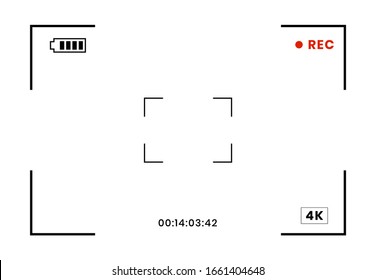 Camera recorder frame. Camcorder screen view with digital focus, video camera viewfinder isolated on white background. Photo frame screen, vector illustration