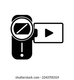 Camera recorder icon or often shortened to camcorder to take videos while on vacation in black solid style
