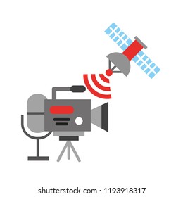 camera recorder microphone and satellite broadcast breaking news