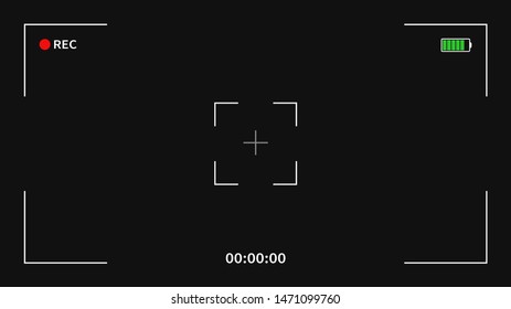 Camera recording screen. Record video camera viewfinder template with black background.