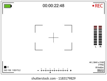 Camera Recording Screen White Viewfinder Background Card Display View and Focus for Web or App Design. Vector illustration