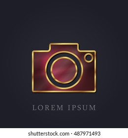 Camera Red Ruby with Golden Frame Precious Jewellery Icon / Logo Design