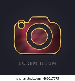 Camera Red Ruby with Golden Frame Precious Jewellery Icon / Logo Design