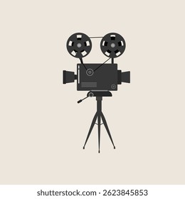 Camera reel movie cinema film projector icon retro vintage old theater frame show video creative presentation art entertainment operator filmmaking detail printable vector technology