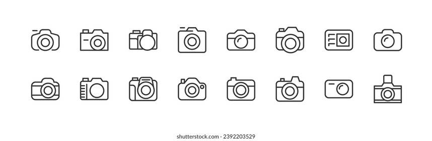 camera related premium icon set. Vector elements with editable stroke. Isolated on a white background